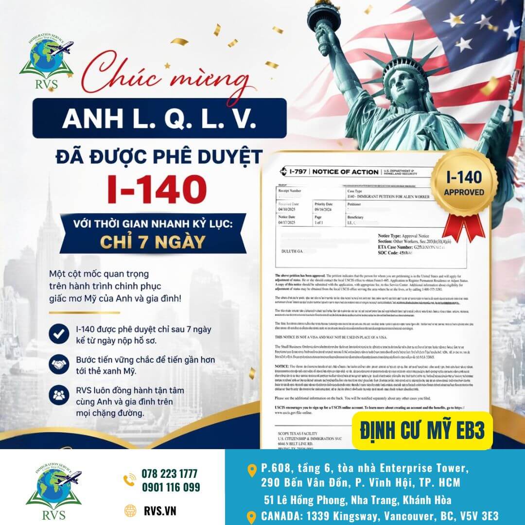 Đơn I-140 được chấp thuận chương trình EB3 định cư Mỹ
