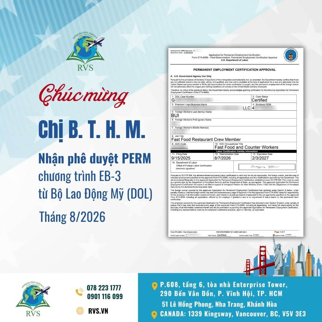 Chúc mừng khách hàng được duyệt PERM